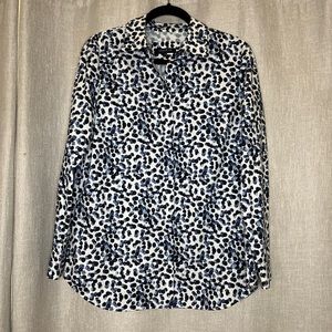 Lafayette 148 New York Brody Long Sleeve Blue Dot Print Blouse Size M
